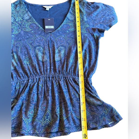 Lucky Brand Paisley Floral Blue Short Sleeve Top - Picture 10 of 13